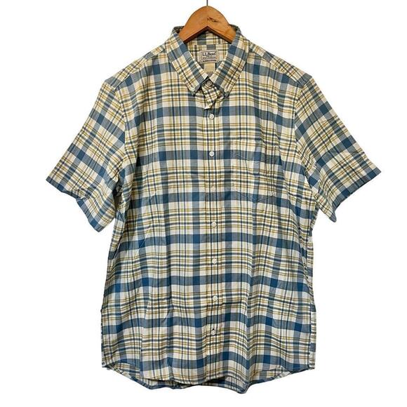 L.L. Bean Men’s Comfort Stretch Oxford Shirt Size L TALL Blue Plaid Vanilla NEW - Picture 1 of 7